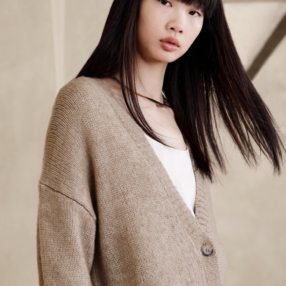 New photos! BANANA REPUBLIC Wool/Cotton Cardigan, Charcoal Gray, Sz Large - Picture 7 of 9